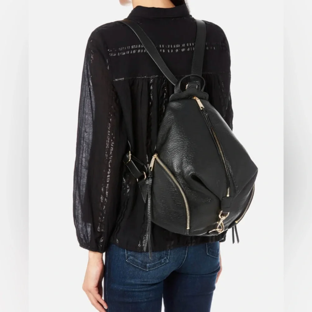 Rebecca Minkoff Black Leather Backpack with Gold Hardware